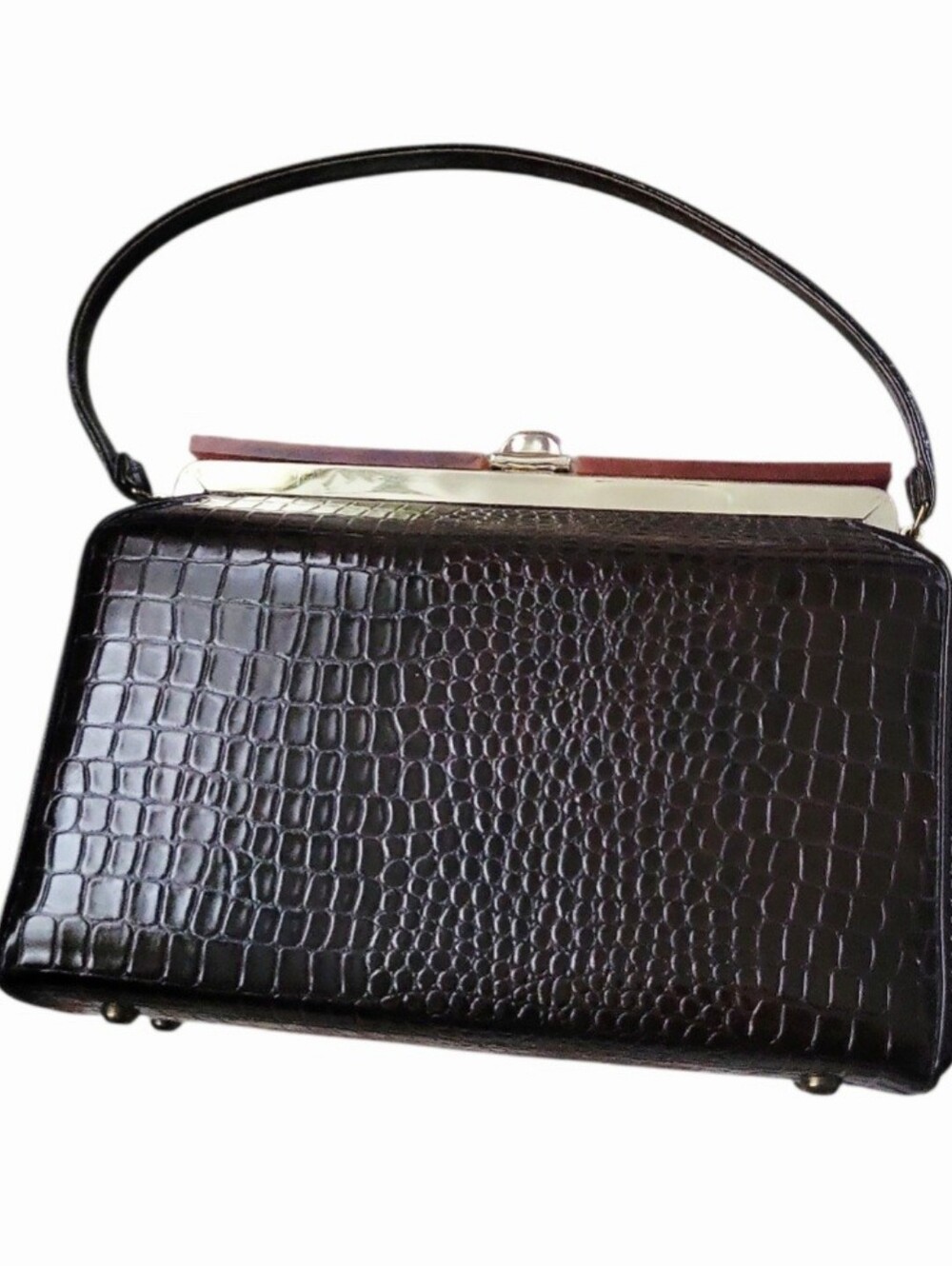 Vintage 60's Mid Century Crocodile Faux Leather & Lucite Top Handle Purse